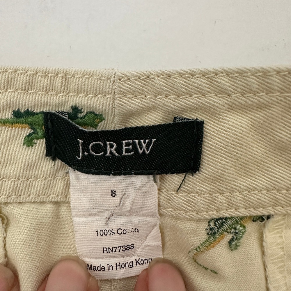 J.Crew Women's Khaki Tan Lizard Gecko Embroidered Chino Mini Skirt Size 8 Cotton - Picture 4 of 6